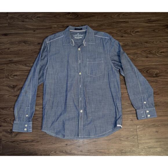 Tommy Bahama Jeans Shirt Mens Large Blue Chambray Button Down Long Sleeve Pocket - Picture 1 of 5